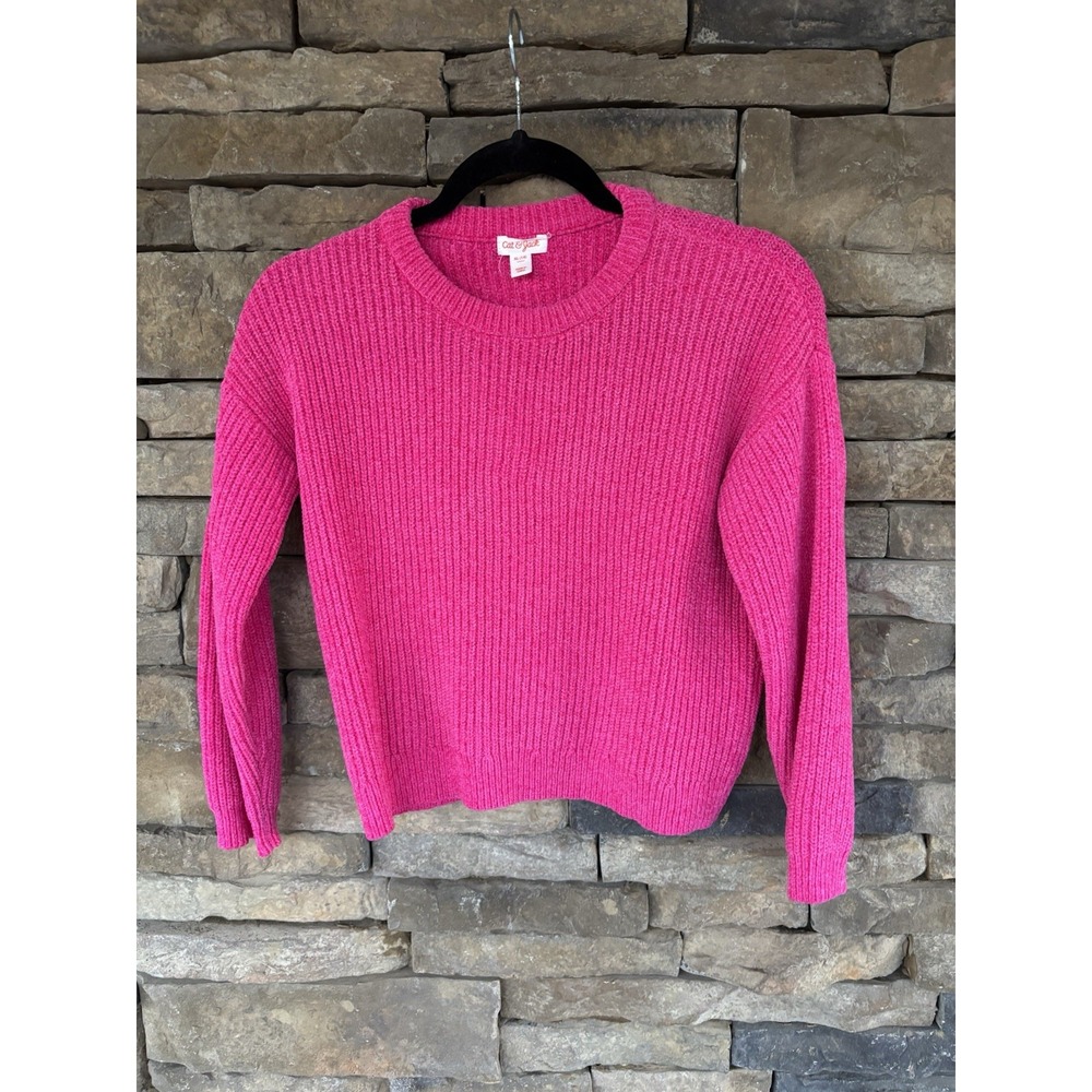 Cat And Jack Girls Sweater Pink Size Xl 14-16Cable Knit‎  Hot Pink Fushia
